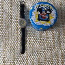 VTG Toon Disney Mickey Mouse Spring Loaded Pop Up Dial Watch In Tin RARE picture