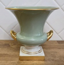 Vintage Lenox Celedon Double Handled Porcelain And Gold Urn picture