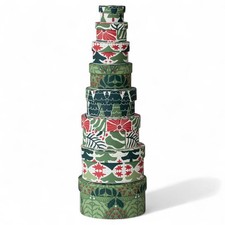 Round Handmade Recycled Paper Botanical Green Nesting Gift Boxes | 8 Sizes picture