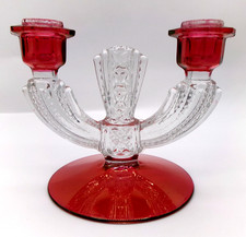 Lovely 1940s Vintage Tiffin Franciscan Red Double Arm Candle Holder Candelabra picture
