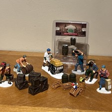 Lot Of Lemax Christmas Village Dock Worker Figurines Accessories Lot Vintage  picture