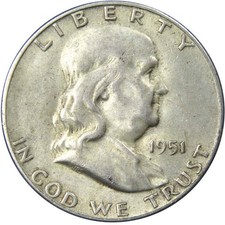 1951 S Franklin Silver Half Dollar AU About Uncirculated 50c Coin picture