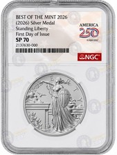 1916-2026 W Standing Liberty Quarter Silver Medal NGC SP70 First Day Issue FDI % picture