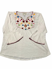 Tantrums Women’s 18/20 White Embroidered Floral V-Neck 3/4 Bell Tunic Blouse picture