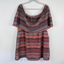 Catherines Top 1X Striped Short Sleeve Casual Party Colorful Blouse picture