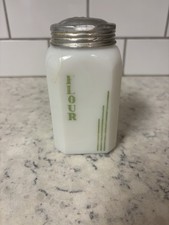 Vintage Art Deco white milk glass flour shaker by Hazel-Atlas. picture