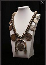 Vintage Navajo Morgan Dollar Silver Bead Squash Blossom Necklace picture