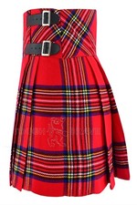 Women’s Red Royal Stewart Tartan Mini Kilt Skirt – Scottish Pleated w/ Buckles picture