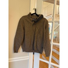 Barbour Mens Quarter Zip Button Mock Neck Sweater Brown Wool Elbow Patches L picture