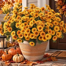 6 Bundles Fake Mums Artificial Mums for Outdoors Fake Flowers Daisy UV Resistant picture