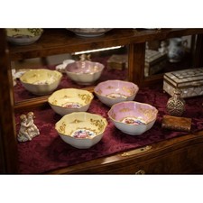 Set of 4 Antique Limoges France Hand Painted Floral Gold Gilt Porcelain Bowls picture