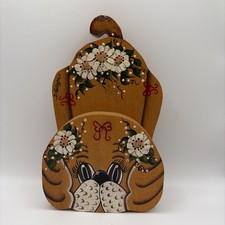 Vintage 1980s Hand Painted Wooden Dog Cottagecore Kitschy Whimsical Folk Art picture
