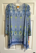 Ruby Rd. Women's Plus 2X Blue Green Purple Geometric Scoop Neck 3/4 Tunic picture