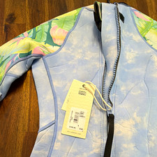 Billabong Women's Wetsuit Size 6 Blue Floral Tropical Print Long Sleeve Zip picture