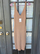 Forever 21 Plus 0X Taupe Ribbed Knit V-Neck Strappy Midi Bodycon Dress picture