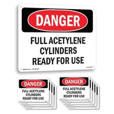 Full Acetylene Cylinders Ready For Use OSHA Danger Sign Or Decal - 5 or 10 Pack picture