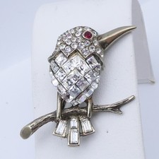 Vintage Germany Rhinestone Sterling Silver Bird Branch 1.4