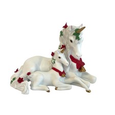 Vintage Princeton Gallery 1992 Porcelain Christmas Unicorn Mother Foal Figurine picture