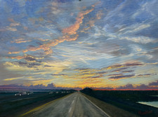Sunset Landscape Oil Painting 18x24 Original Canvas Scenic Road Art picture