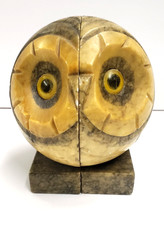Vintage Italian Hand Carved Alabaster Marble Stone Owl Head Paperweight Mid Cent picture