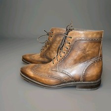 Men's Thursday Wingtip Boots Brown Leather Brogue Dress Lace Up Office Size 9 picture