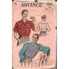 Vintage Advance 3968 Mens Sport Shirt Sewing Pattern Small Long Short Sleeve picture