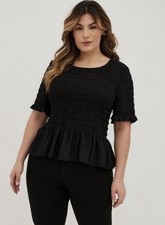 Torrid Size 2X Black Peplum Chiffon Smocked Top Short Sleeve G35 picture