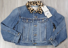 Marc by Marc Jacobs Denim Jacket Womens 4 Authentic Blue Animal Print Collar New picture