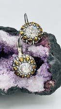 Brighton Round Crystal Halo Earrings Silver Plated Topaz Color Leverback picture