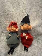 Vtg Chubby Cheeks Felt Christmas Elves 2 Red/green picture