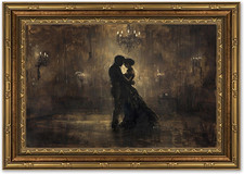 Vintage Gold Framed Moody Romantic Couple Canvas Wall Art, Victorian Ballroom Pa picture