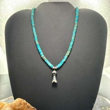 Sterling Silver Turquoise & Navajo Pearl Beads With Squash Blossom Necklace picture