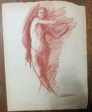 Vintage Academic Figure Study Charcoal Pencil Drawing Sketch Man Male Gay Int picture