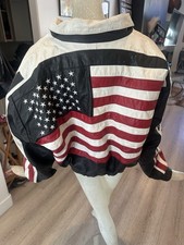 Vintage 80’s/90’s D'JIMY Leather USA Flag Bomber Jacket – Size Large (Tag G) picture