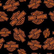 Harley Davidson Black w/Orange Logo Cotton Fabric by the 1/2 Yard, 57-58