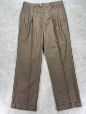 George Dress Pants Mens 32x30 Brown Plaid Hi Twist Super 130's Wrinkle Resistant picture