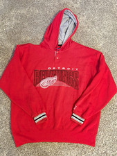 Vintage Starter Detroit Red Wings Hoodie Size L Red Button Hood 90s picture