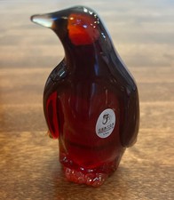 FENTON ART GLASS RUBY AMBERINA PENGUIN w/STICKER GLOWS picture