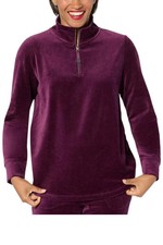 Denim & Co. Active Women's Velour Quarter Zip Top Deep wine picture