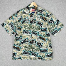 Dem Crazy Shirt Mens LBlue Motorcycles Road Trip AOP Hawaiian Travel Novelty picture