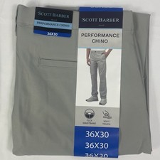 SCOTT BARBER Men's 36x30 GRAY Performance Chino Pants 36W and 30L NWT picture