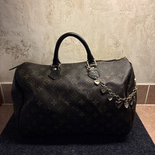vintage louis vuitton speedy 30 monogram Black Leather Handles Gold Hardware picture