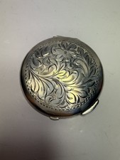 Vintage Birks Sterling Silver Engraved Floral Makeup Compact Signed picture