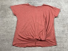 24/7 Maurices Top Womens Large Orange Floral Gathered Hem Short Sleeve Casual picture
