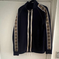 Gucci Men's XL Black/White Full Zip Cotton Sweatshirt Jacket Logo Sleeve Tape picture