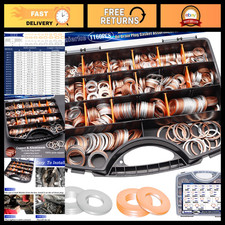 1160PCS Oil Drain Plug Crush Washers Assortment - 18 Sizes Copper & Aluminum Gas picture