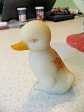 Vtg Fenton Custard Glass Duckling Figure with Hand Painted Flowers by Mulniex picture