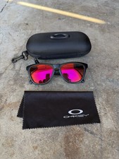 Oakley Frogskin Sunglasses Crystal Matte Black Ruby Red Fire Iridium Prizm Lens picture