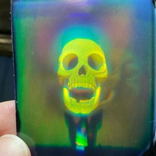 Hologram Glass Picture 2x2 Inch - Vintage Art - Skull - DCG Rare  1980s picture