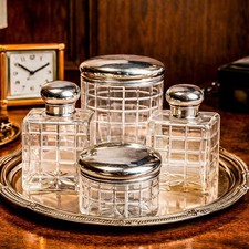 Mappin and Webb Antique English Sterling Silver Crystal Set Vanity Jar Bottle picture